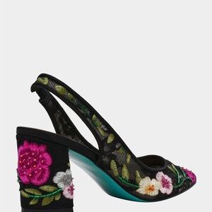 Betsey Johnson Black Floral Embroidered Heels